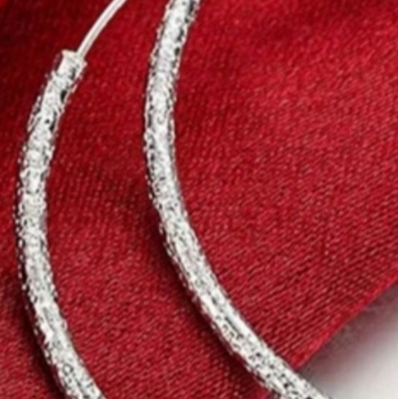 Sterling silver plate scrub Hoop Earrings 60mm - Picture 11 of 14